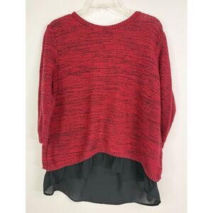 The Limited Sweater Top Women's Large Knit  Layered Back Chiffon Layered Red